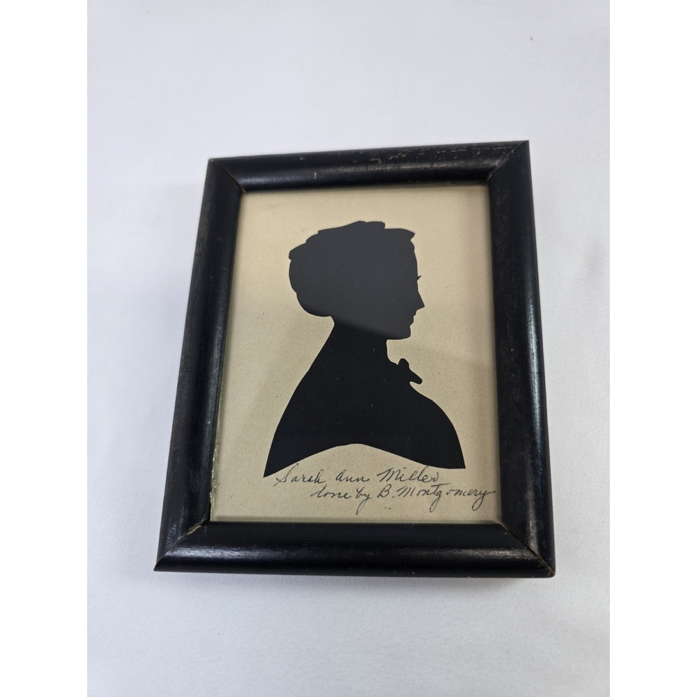 Vintage Sarah Ann Miller Hand Cut Silhouette Portrait Woman Framed Folk Art